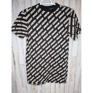 Billie Eilish T Shirt Long Size‎ XS Divided by H&M Black Beige All Over Spellout